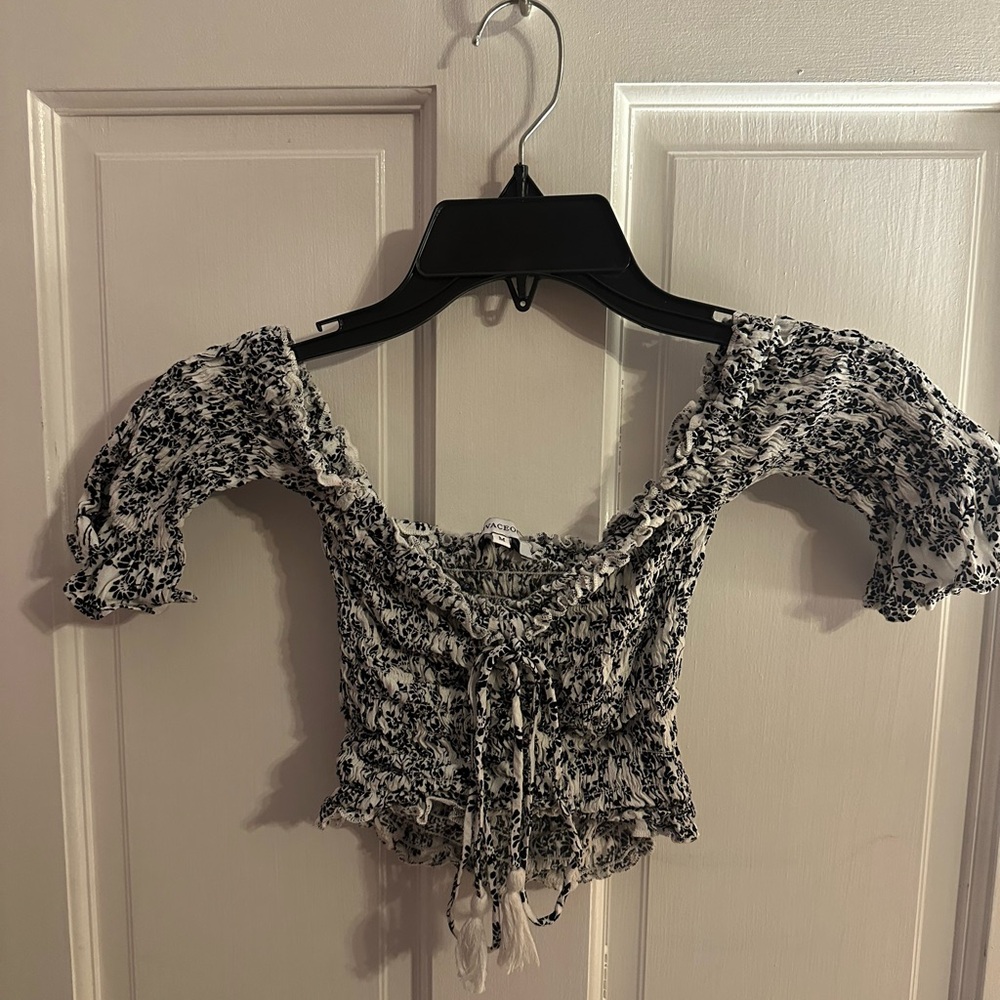 Olivaceous Black and White Floral Blouse